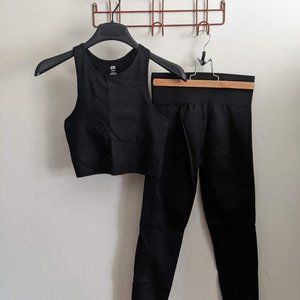 H&M Black Workout Cropped Tank Top and Leggings Set
